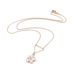 Lavender Blush Flower Zinc Alloy Pendant Necklaces, with Enamel, Brass Triangle Pendants, Cable Chain and Lobster Claw Clasps, Lavender Blush, 18.11 inch(46cm)