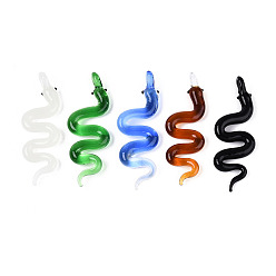 (52) Непрозрачная лаванда Большие подвески, лэмпворк, ручная работа , змея, разноцветные, 67~70x23~25x8.5~10 мм, отверстие : 4~5.5x3.5~5 мм