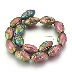 Rainbow Plated Electroplated Non-magnetic Synthetic Hematite Beads Strands, Buddha Head, Multi-color Plated, 25.5x15x14mm, Hole: 1.8mm, about 15pcs/strand, 15.15 inch(38.5cm)