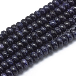 Синий Драгоценный Камень Синтетический синий авантюрин бисер нитей, рондель, 8x4~5 мм, отверстие : 1 мм, около 80 шт / нитка, 15.3 дюйм (39 см)