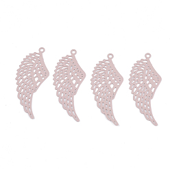 Pink 430 из нержавеющей стали филигранные подвески, окрашеные, гравированные металлические украшения, крыло, розовые, 35x15x0.5 мм, отверстие : 1.5 мм