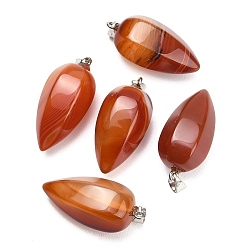 Red Agate Натуральный красный агат подвески, окрашенная и подогревом, Граненые подвески в форме капли с 304 защелкивающимися креплениями из нержавеющей стали, цвет нержавеющей стали, 35x17 мм, отверстие : 7x4.5 мм