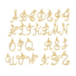 Real 18K Gold Plated Brass Micro Pave Clear Cubic Zirconia Pendants, Letter A~Z Charms, Cadmium Free & Lead Free, Rack Plating, Long-Lasting Plated, Real 18K Gold Plated, 15.5~20x8~17.5x2mm, Hole: 5mm