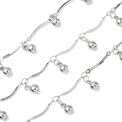 Нержавеющая Сталь Цвет 304 цепи из нержавеющей стали панель ссылок, с круглыми прелестями, пайки, с катушкой, цвет нержавеющей стали, Кулон : 7.5x4.5 мм, ссылка: 15.5x1.5x2.5 mm