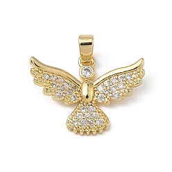 Настоящее золото 18K Латунные микропаве прозрачные подвески с фианитом, очарование птицы, реальный 18 k позолоченный, 15x20x3.5 мм, отверстие : 4x2.5 мм