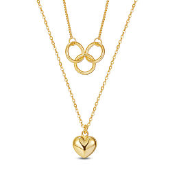 Real 18K Gold Plated 925 Sterling Silver Double Layer Necklaces, with Cable Chains and Rope chains, Ring and Heart, Real 18K Gold Plated, 12.6 inch(32cm)