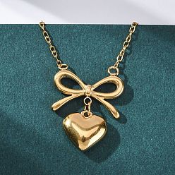 Сердце 201 ожерелье из нержавеющей стали для женщин, золотые, бант-сердце, 18.11 дюйм (46 см)