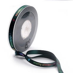 Зеленый Полиэфирная лента, односторонняя лента с принтом, слово счастливого рождества, для рождественской подарочной упаковки, партия украсить, зелёные, 3/8 дюйм (9 мм), 00 ярдов / рулон (91.44 м / рулон)