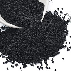 Черный Стеклянный бисер матового цвета, цилиндр, чёрные, 1.6x1.3 мм, отверстие : 0.8 мм, Около 60000 шт / фунт