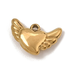 Echt 18 k vergoldet 304 Edelstahl Anhänger, Herz mit Flügel Reize, Ionenbeschichtung (ip), echt 18 k vergoldet, 11x17x4.5 mm, Bohrung: 1.6 mm