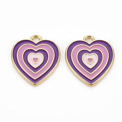 Фиолетовый Подвески из легкого сплава золота с эмалью, без кадмия и без свинца, сердце, фиолетовые, 21.5x18.5x1.5 мм, отверстие : 2 мм