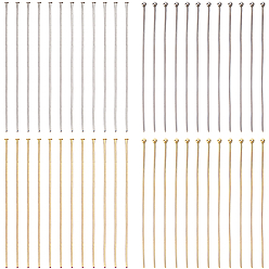 Золотой & Цвет Нержавеющей Стали 160шт 2 стили 304 штифты из нержавеющей стали с шарообразной головкой и 160шт 2 стили штифты с плоской головкой, золотые и нержавеющая сталь цвет, 50x0.6~0.7 мм (калибр 21~22), Руководитель: 1.5~2 mm, 80 шт / стиль
