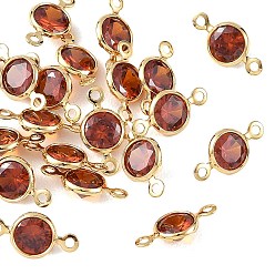 Chocolate SHEGRACE Brass Pave Cubic Zirconia Flat Round Connector Charms, Cadmium Free & Nickel Free & Lead Free, Long-Lasting Plated, Real 18K Gold Plated, Chocolate, 11x6x3mm, Hole: 1mm