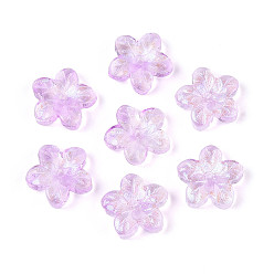 Сливовый Выпечка расписные прозрачные стеклянные бусины, 5-лепестков цветка, с блеском порошок, слива, 12~12.5x12.5~13x3.5~4 мм, отверстие : 1.2~1.4 мм, Около 1695 шт / 1000 г