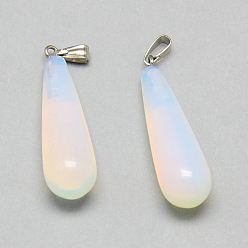 Platinum Opalite Pendants, with Iron Findings, teardrop, Platinum, 33x9.5~10mm, Hole: 6x2mm