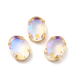 Кристалл Овал с эффектом лунного света, пришитый стразами, многожильных ссылки, с золотыми тонами латунных зубьев, аксессуары для одежды, кристалл, 18x13x7 мм, отверстие : 1 мм
