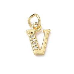 Letter V Латунные микро проложить кубического циркония прелести, без кадмия и без свинца, реальный 18 k позолоченный, с целью перехода в кольце, Буква V, 11x8x1.5 мм, Перейти кольцо: 5x1 мм, 3.5 мм внутренним диаметром