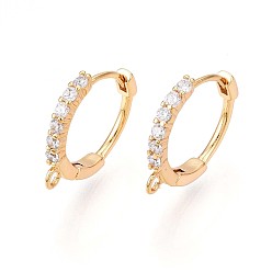 Настоящее золото 18K Латунный микропаве кубический цирконий кольцо серьги фурнитура, без свинца, без никеля и без кадмия, кольцо, реальный 18 k позолоченный, 16x16.5x2 мм, отверстие : 1.6 мм, штифты : 0.8 мм