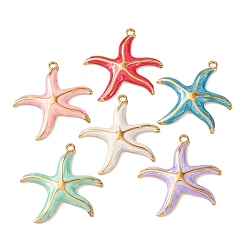 Морская звезда 304 нержавеющей стальной эмали подвески, золотые, прелести морская звезда, 32x33.5x3.5 мм, отверстие : 2 мм