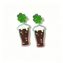 Coconut Brown Saint Patrick's Day Acrylic Stud Dangle Earrings, Drink, Coconut Brown, 60x24mm