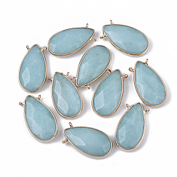 Белый Нефрит Натурального белого нефрита подвески, с медными тонированными латунными открытыми спинками, граненые, слеза, окрашенные, 29~30x16x6 мм, отверстие : 1.6 мм