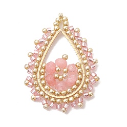 Бледно-Розовый Подвески из стеклянного бисера и окрашенного натурального малазийского нефрита., очарование слезы, с 201 соединительными кольцами из нержавеющей стали, розовый жемчуг, 35.5x26x4.5 мм, отверстие : 2.5 мм