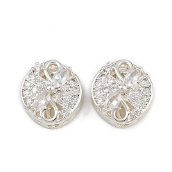 Прозрачный Многожильные звенья из латуни с паве из кубического циркония, долговечный, овальные, серебряный цвет гальваническим, прозрачные, 12.5x11.5x6 мм, отверстие : 2 мм