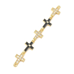 Черный Подвески-соединители с микропаве из прозрачного кубического циркония с поперечными связями из латуни, с эмалью, без свинца и без кадмия, стойки покрытие, долговечный, реальный 5 k позолоченный, чёрные, 18 мм, отверстие : 75 мм