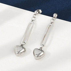 Платина 304 серьги-гвоздики в форме сердца из нержавеющей стали, ионное покрытие (ip), платина, 40x10 мм