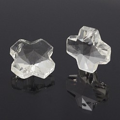 Clear Faceted Cross Glass Charms, Clear, 14x14x8mm, Hole: 1mm
