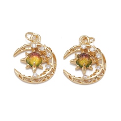 Темно-Оранжевый Латунные подвески из прозрачного кубического циркония с микропаве, с целью перехода в кольце, долговечный, луна, без кадмия и без свинца, реальный 18 k позолоченный, темно-оранжевый, 21x16.5x4.5 мм, Перейти кольцо: 5x0.8 мм, 3.5 мм внутренним диаметром