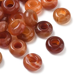 Красный Агат Натуральный сердолик европейских шариков, бусины с большим отверстием, рондель, 14x7~8 мм, отверстие : 6 мм