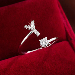 Letter Y Кольца-манжеты из латуни и кубического циркония, буквы, платина, Письмо Y, внутренний диаметр: 17 мм