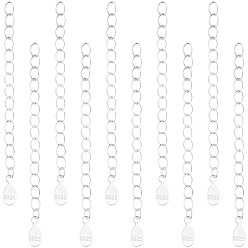 Серебро 10 шт. 925 конец из стерлингового серебра с удлинительными цепочками и подвесками в виде слезинок, с печатью s925, серебряные, 48 мм, отверстие : 1.5 мм