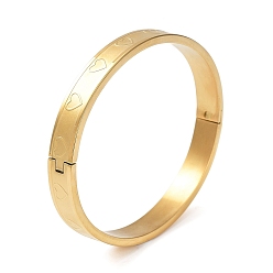 Doré  Placage ionique (ip) 304 bracelets coeur rainurés en acier inoxydable, or, diamètre intérieur: 2-1/8x2-1/2 pouce (5.4x6.3 cm)