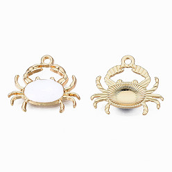 Белый Экологически чистые подвески из цинкового сплава, с эмалью, без кадмия, без никеля и без свинца, форма краба, золотой свет, белые, 18x20x3 мм, отверстие : 1.6 мм