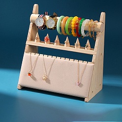 Pêche Présentoir à bijoux en bois de bureau, présentoir à bijoux, de velours, pour accrocher des colliers boucles d'oreilles bracelets, peachpuff, 30x15.5x31 cm