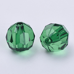 Dark Green Transparent Acrylic Beads, Faceted, Round, Dark Green, 16x15.5mm, Hole: 2.4mm, about 233pcs/500g