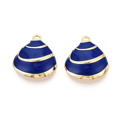 Полуночно-синий Стойки обшивки сплава эмали подвески, подвески в форме ракушек, золотые, без кадмия, без никеля и без свинца, темно-синий, 18.5x16.5x4.5 мм, отверстие : 1.6 мм