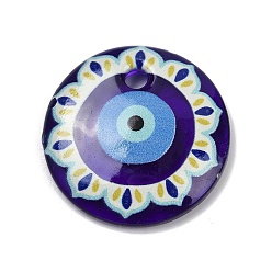 Индиго Подвески лэмпворк ручной работы, плоские круглые с сглаза, индиговые, 30.5x6.5 мм, отверстие : 3.5 мм