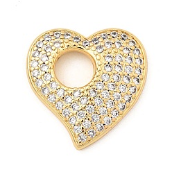 Настоящее золото 18K Латунные микро проложить кубического циркония подвески, сердце прелести, без свинца и без кадмия, долговечный, стойки покрытие, реальный 18 k позолоченный, 18.5x18x3 мм, отверстие : 5.5 мм