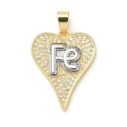 Слово Латунные микропаве прозрачные подвески с фианитом, сердце со словами-подвесками, слово, 26x20.5x3.5 мм, отверстие : 6.5x4.5 мм