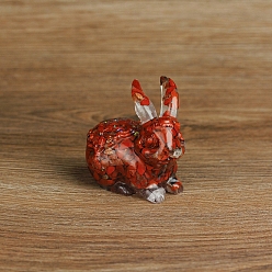 Red Jasper Resin Rabbit Display Decoration, with Natural Red Jasper Chips inside Statues for Home Office Decorations, 70x50x70mm