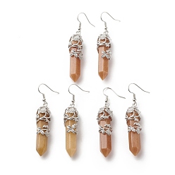 Красный Авантюрин Натуральные красные авантюриновые серьги с подвесками в виде цветов, украшения из латуни платинового тона для женщин, без кадмия и без свинца, 62~63 мм, штифты : 0.6 мм