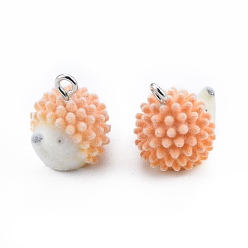 Сэнди Коричневый Непрозрачные подвески смолы, с платиновыми тоновыми железными петлями, очаровательные ёжики, песчаный коричневый, 18.5~20.5x18~19x16.5 мм, отверстие : 2.5 мм