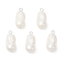 Платина Подвески из искусственного жемчуга, овальные, с железной петлей, платина, 35~36x15~15.5x15 мм, отверстие : 4 мм