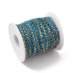 Dodger Blue Vacuum Plating 304 Stainless Steel Cobs Chains, with Enamel, Soldered, with Spool, Golden, Dodger Blue, 7x6x1mm