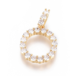 Letter O Позолоченная латунь с микропаве из прозрачного кубического циркония, долговечный, буквы, letter.o, 23x19x3.5 мм, отверстие : 7.5x3.5 мм