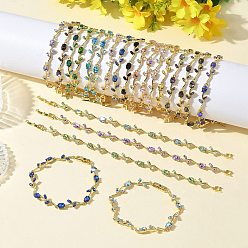Color mezclado Pulseras de eslabones de flores de latón y cristal, chapado en rack, larga duración plateado, sin plomo y el cadmio, real 18 k chapado en oro, color mezclado, 8.11 pulgada (20.6 cm)