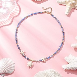 Васильковый Летние ожерелья с подвесками в виде морских черепах из натурального окрашенного агата, огранённые круглые бусины, окрашенная синтетическая бирюза, золотые, васильковый, 16.26 дюйм (41.3 см)